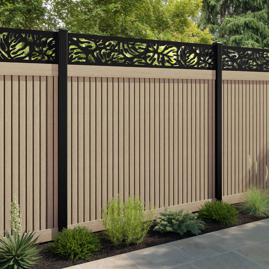 Virtis Botanic Fence Panel - Light Oak - with our aluminium posts