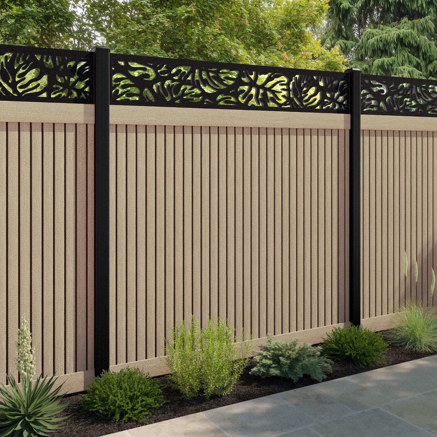 Virtis Botanic Fence Panel - Light Oak - with our composite posts