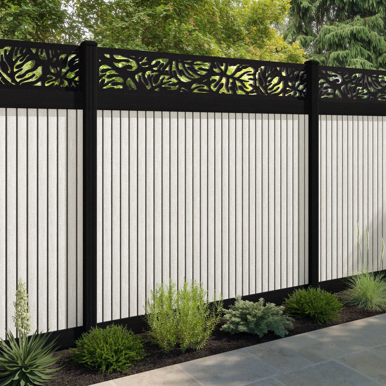 Virtis Botanic Fence Panel - Light Stone - with our composite posts
