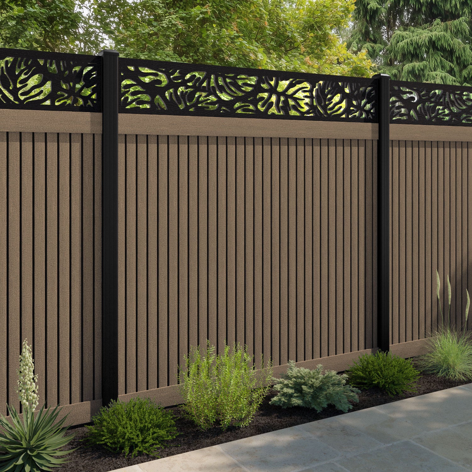 Virtis Botanic Fence Panel - Teak - with our composite posts