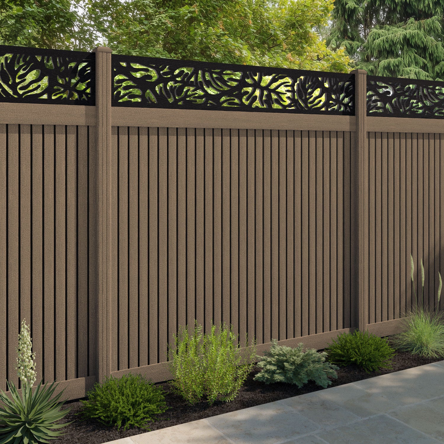 Virtis Botanic Fence Panel - Teak - with our composite posts