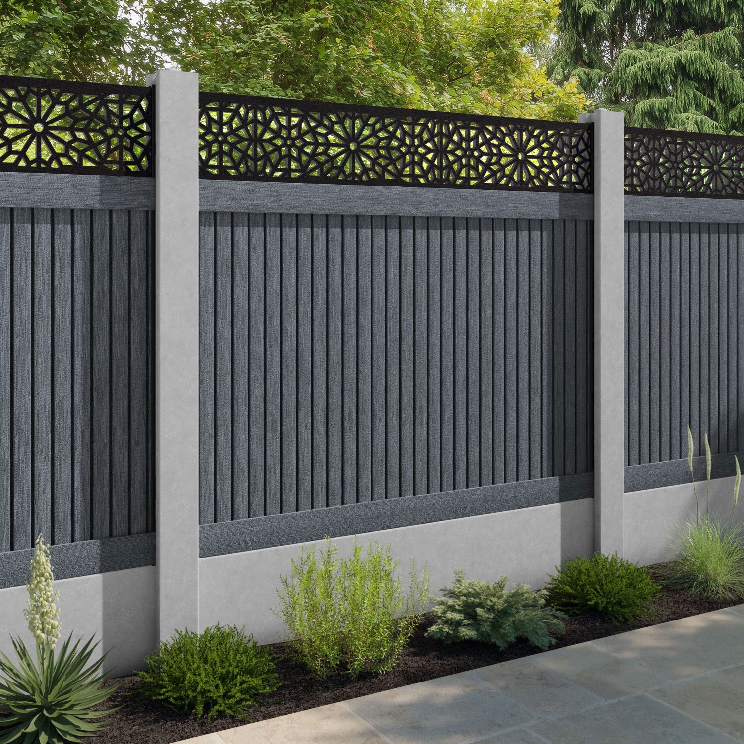 Virtis Alnara Fence Panel - Anthracite - for existing concrete posts