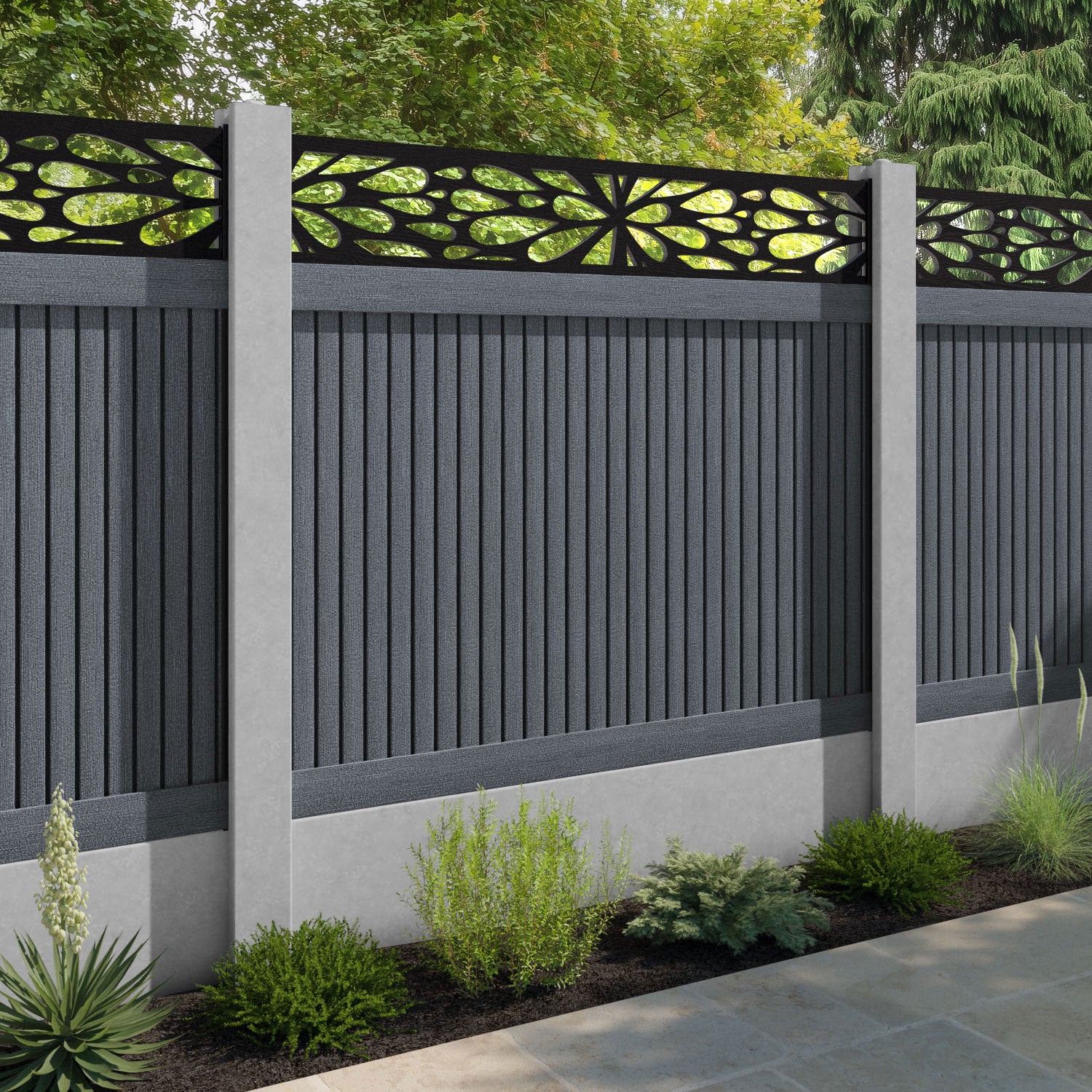 Virtis Blossom Fence Panel - Anthracite - for existing concrete posts