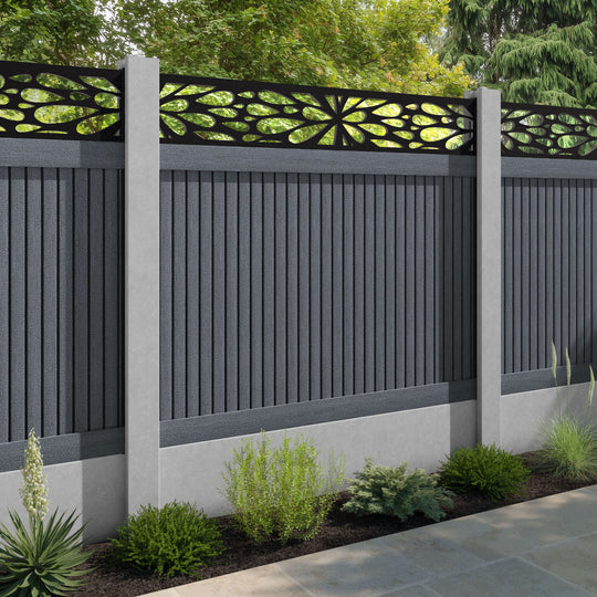 Virtis Blossom Fence Panel - Anthracite - for existing concrete posts