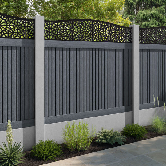 Virtis Alnara Curved Top Fence Panel - Anthracite - for existing concrete posts