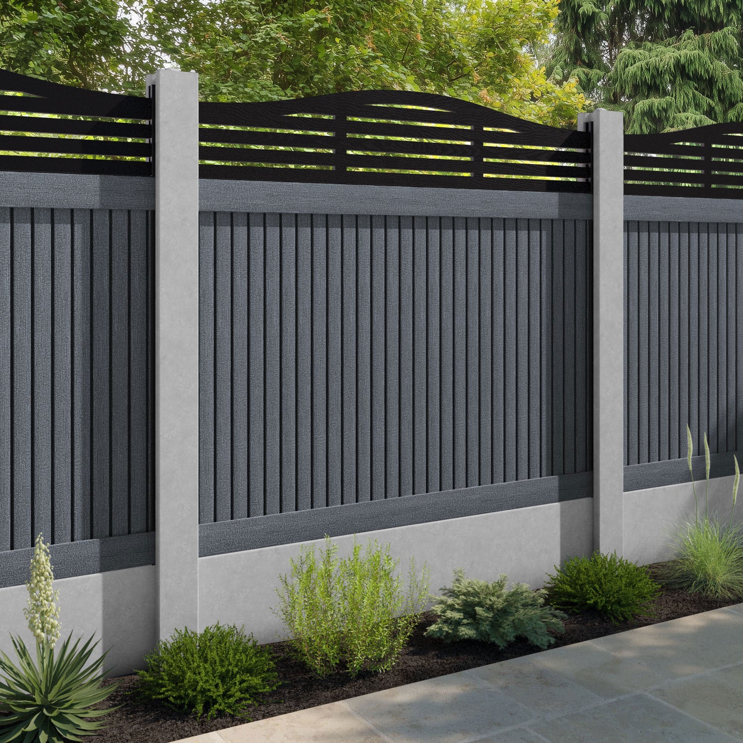 Virtis Aspen Curved Top Fence Panel - Anthracite - for existing concrete posts