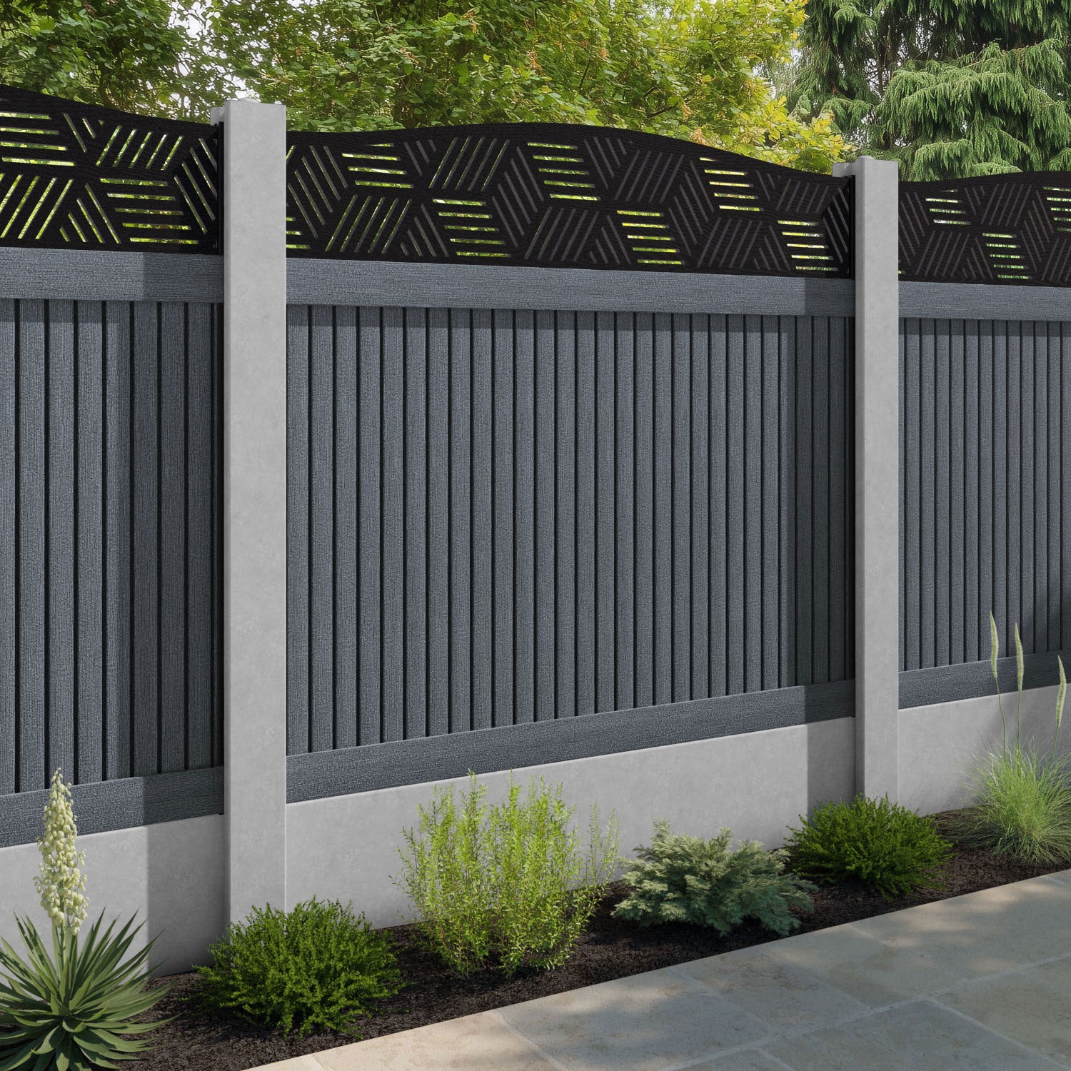 Virtis Cubed Curved Top Fence Panel - Anthracite - for existing concrete posts
