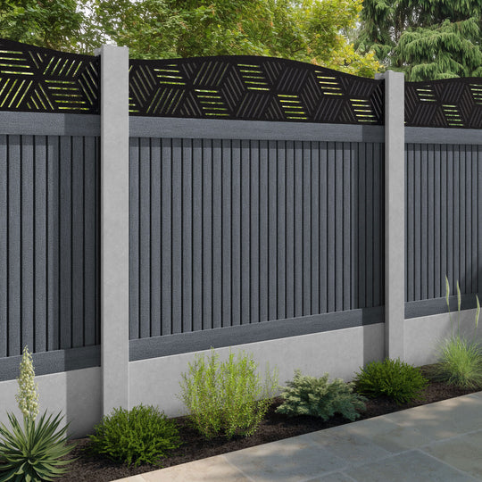 Virtis Cubed Curved Top Fence Panel - Anthracite - for existing concrete posts