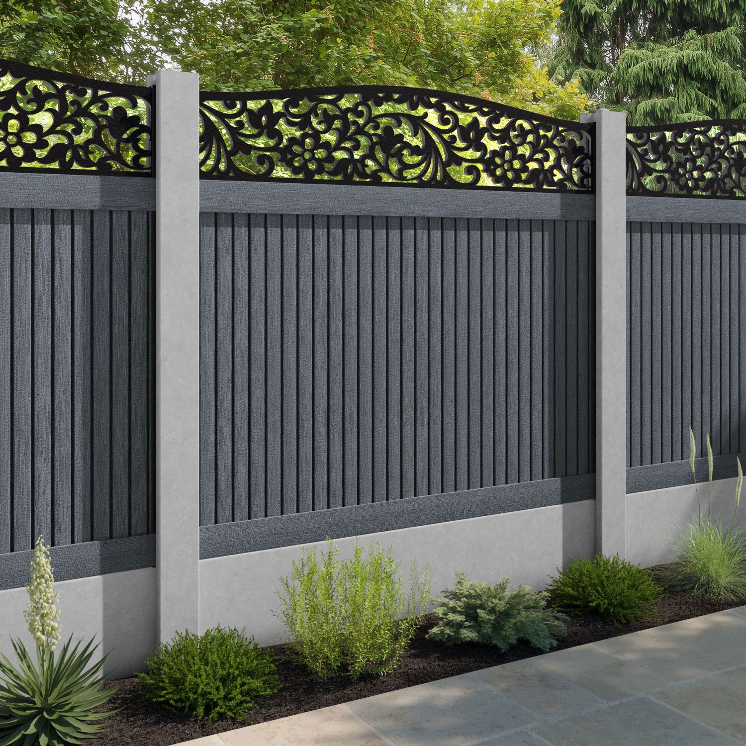 Virtis Eden Curved Top Fence Panel - Anthracite - for existing concrete posts