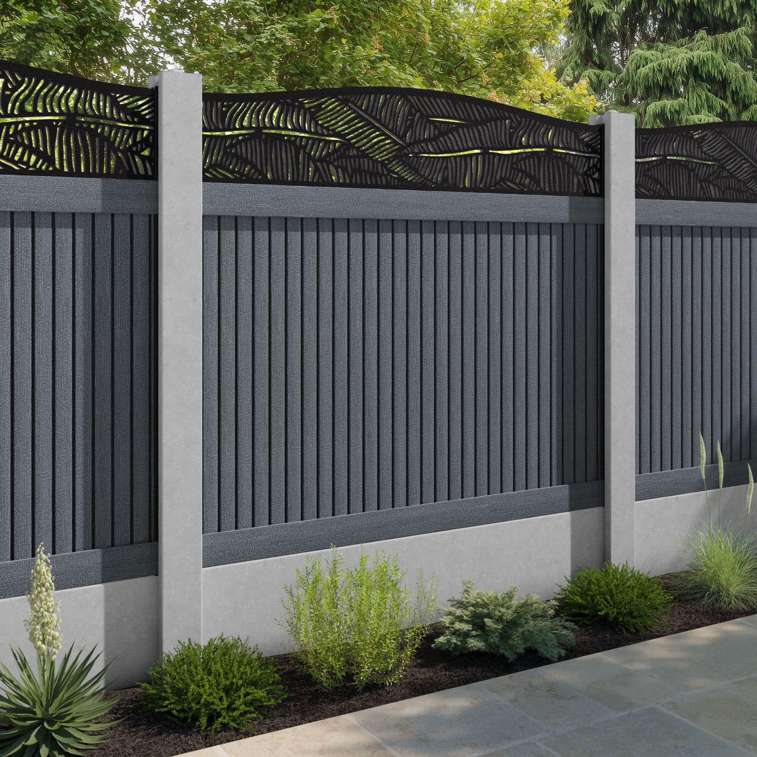 Virtis Feather Curved Top Fence Panel - Anthracite - for existing concrete posts