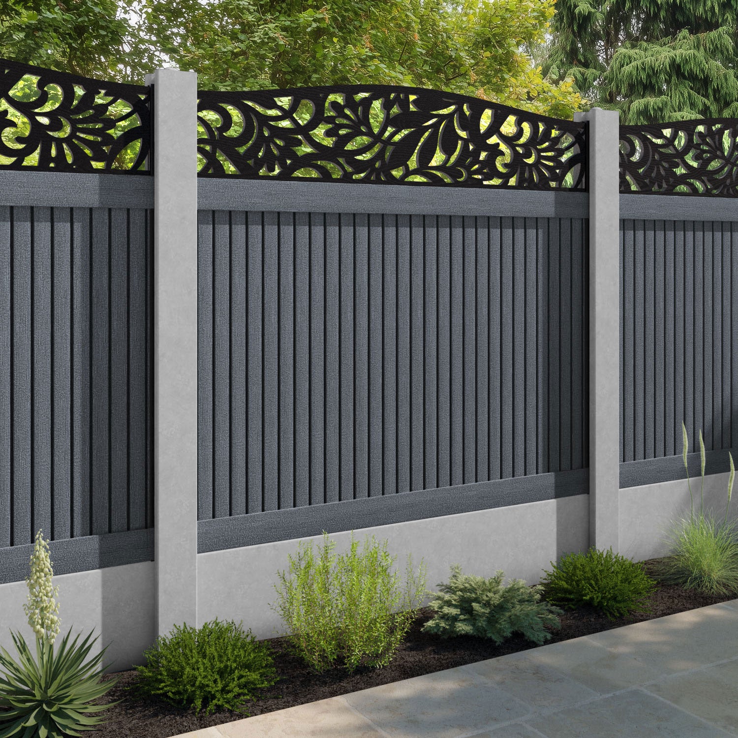 Virtis Heritage Curved Top Fence Panel - Anthracite - for existing concrete posts