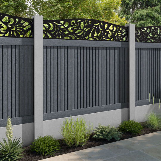 Virtis Heritage Curved Top Fence Panel - Anthracite - for existing concrete posts
