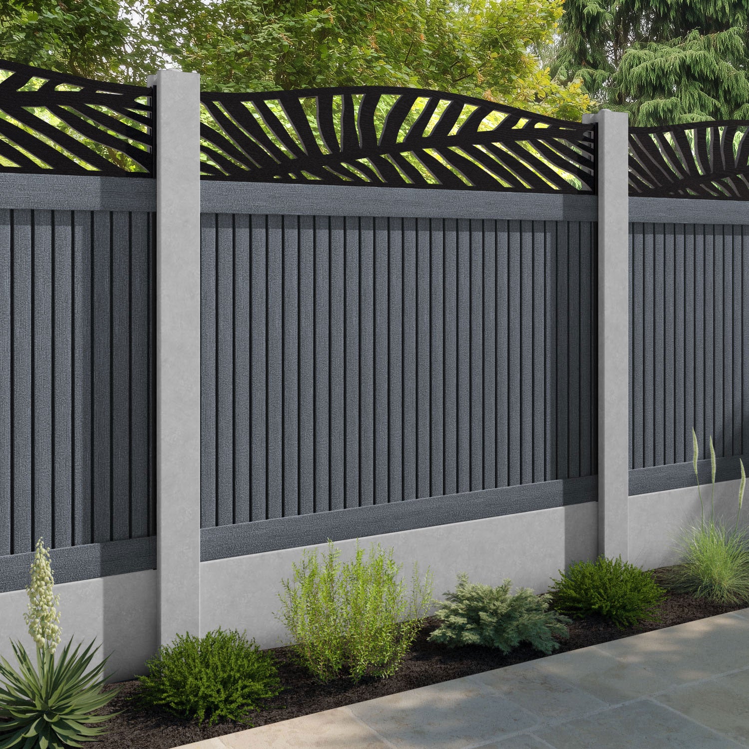Virtis Palm Curved Top Fence Panel - Anthracite - for existing concrete posts