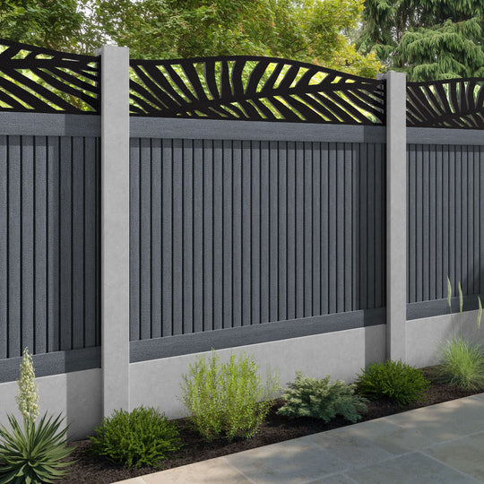 Virtis Palm Curved Top Fence Panel - Anthracite - for existing concrete posts