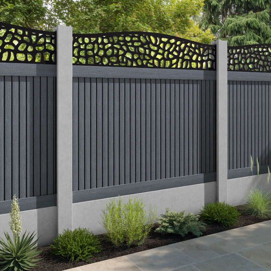 Virtis Pebble Curved Top Fence Panel - Anthracite - for existing concrete posts