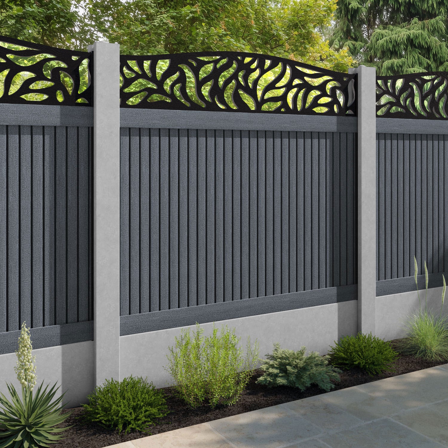 Virtis Plume Curved Top Fence Panel - Anthracite - for existing concrete posts