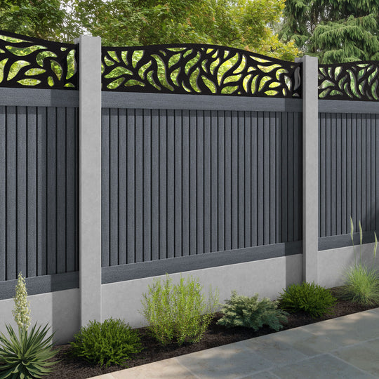 Virtis Plume Curved Top Fence Panel - Anthracite - for existing concrete posts