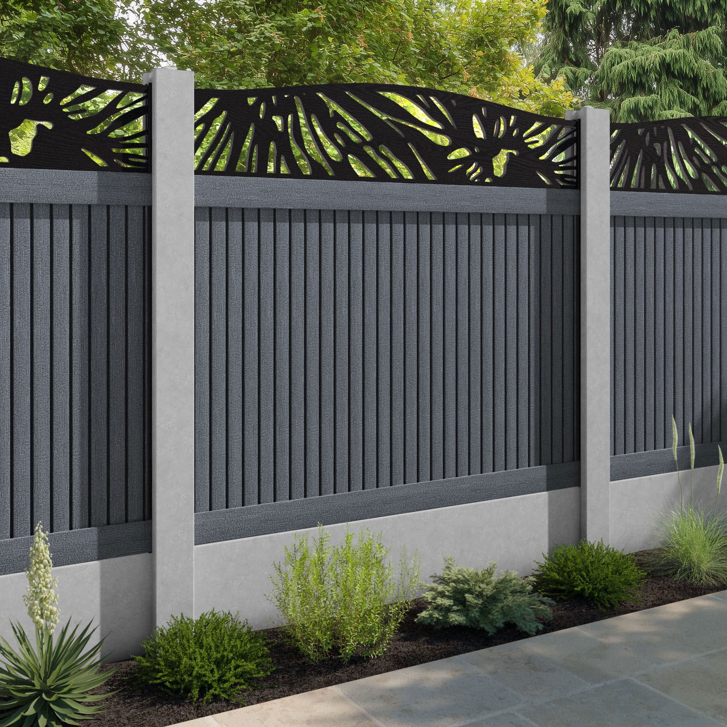 Virtis Poppy Curved Top Fence Panel - Anthracite - for existing concrete posts