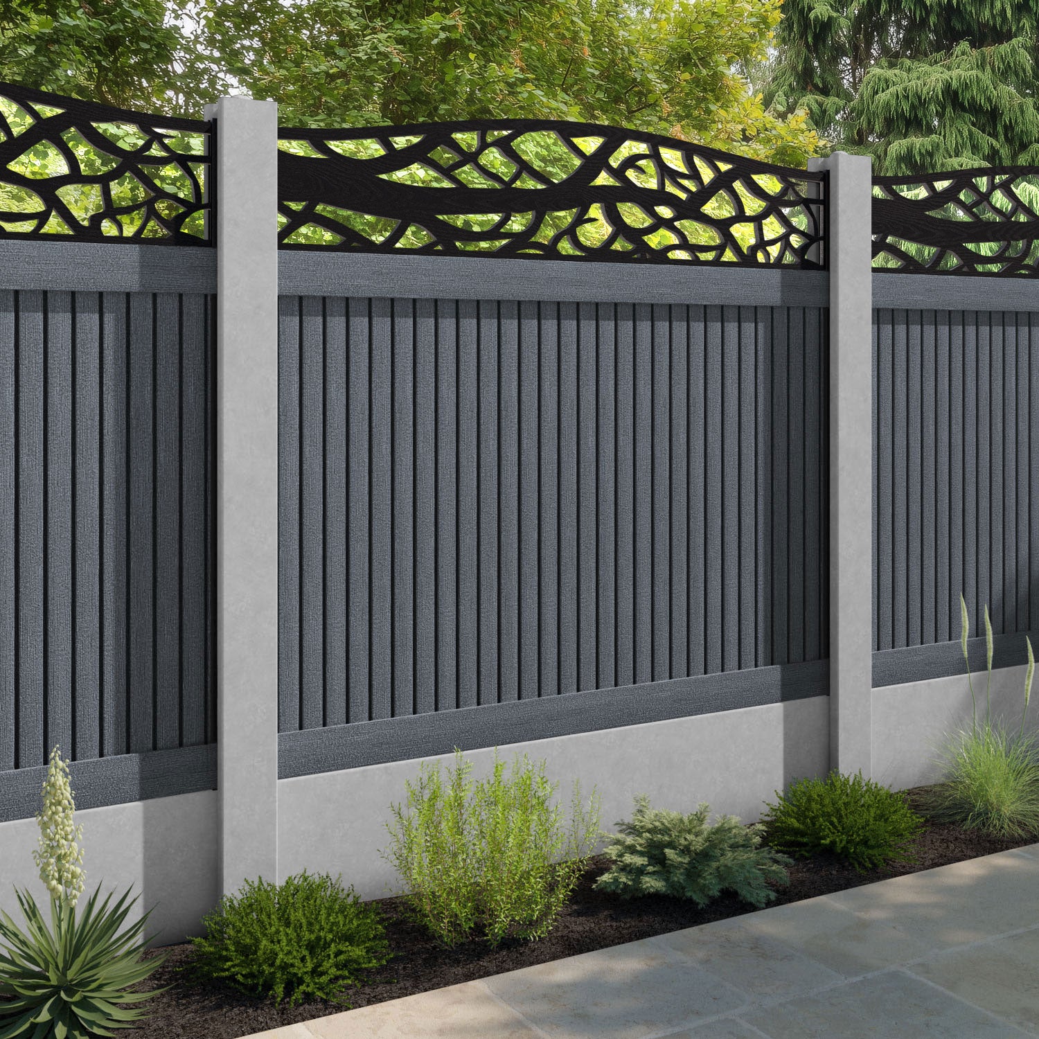 Virtis Twilight Curved Top Fence Panel - Anthracite - for existing concrete posts