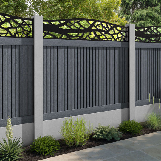 Virtis Twilight Curved Top Fence Panel - Anthracite - for existing concrete posts