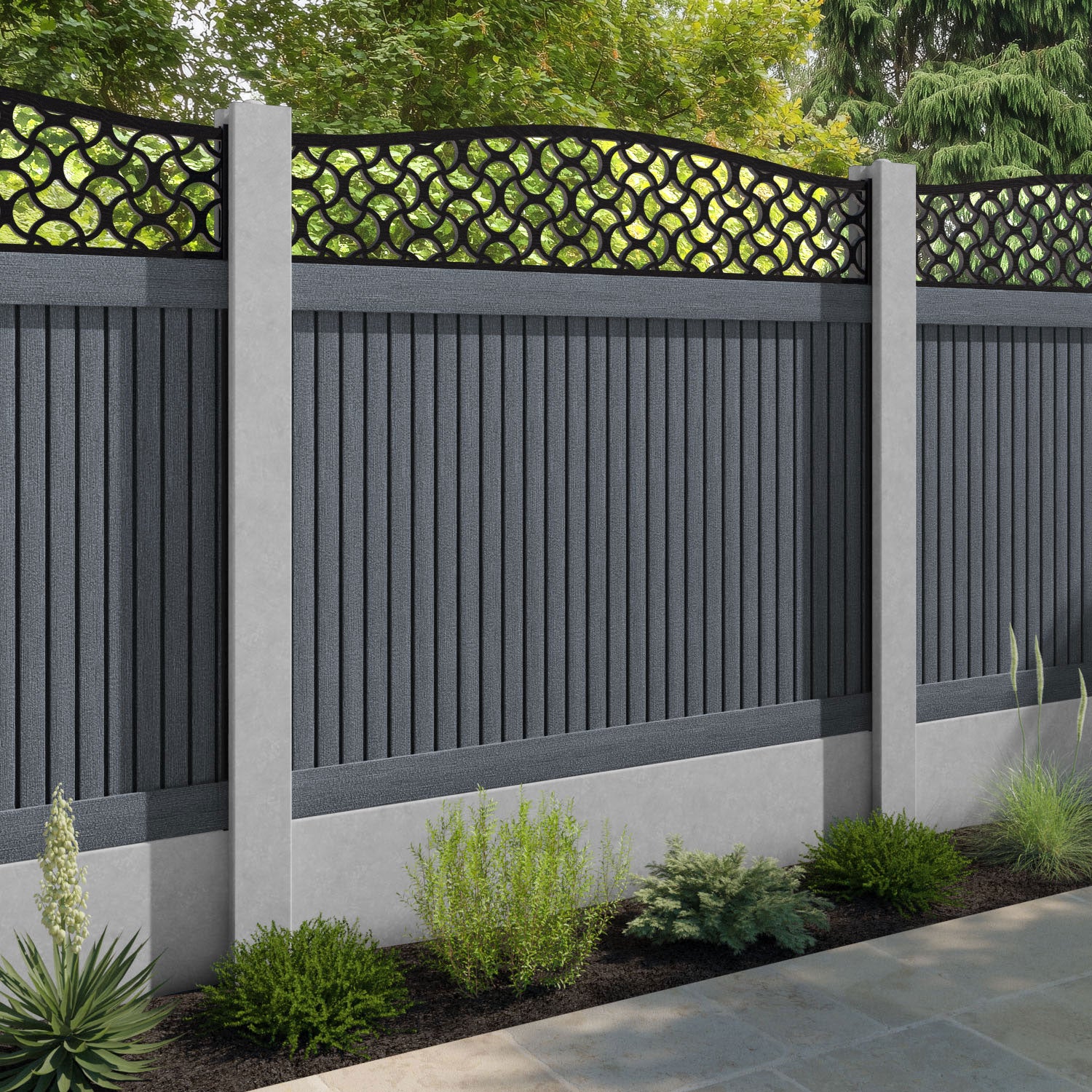 Virtis Vida Curved Top Fence Panel - Anthracite - for existing concrete posts