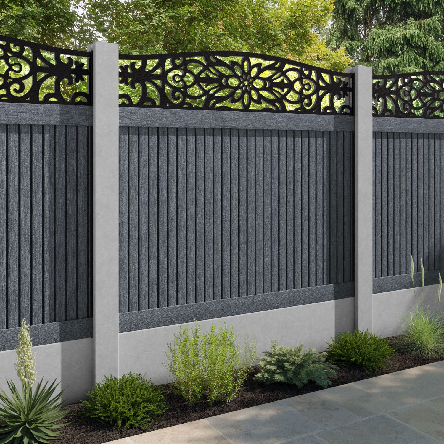 Virtis Windsor Curved Top Fence Panel - Anthracite - for existing concrete posts