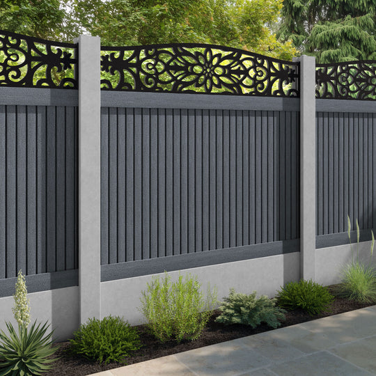 Virtis Windsor Curved Top Fence Panel - Anthracite - for existing concrete posts