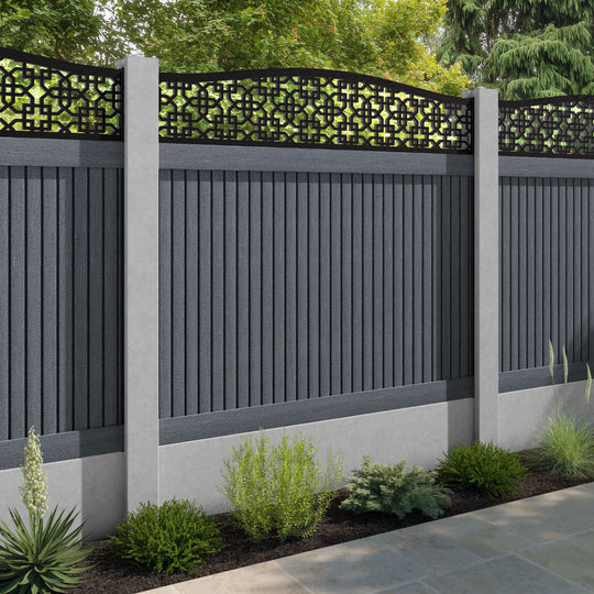 Virtis Zaria Curved Top Fence Panel - Anthracite - for existing concrete posts