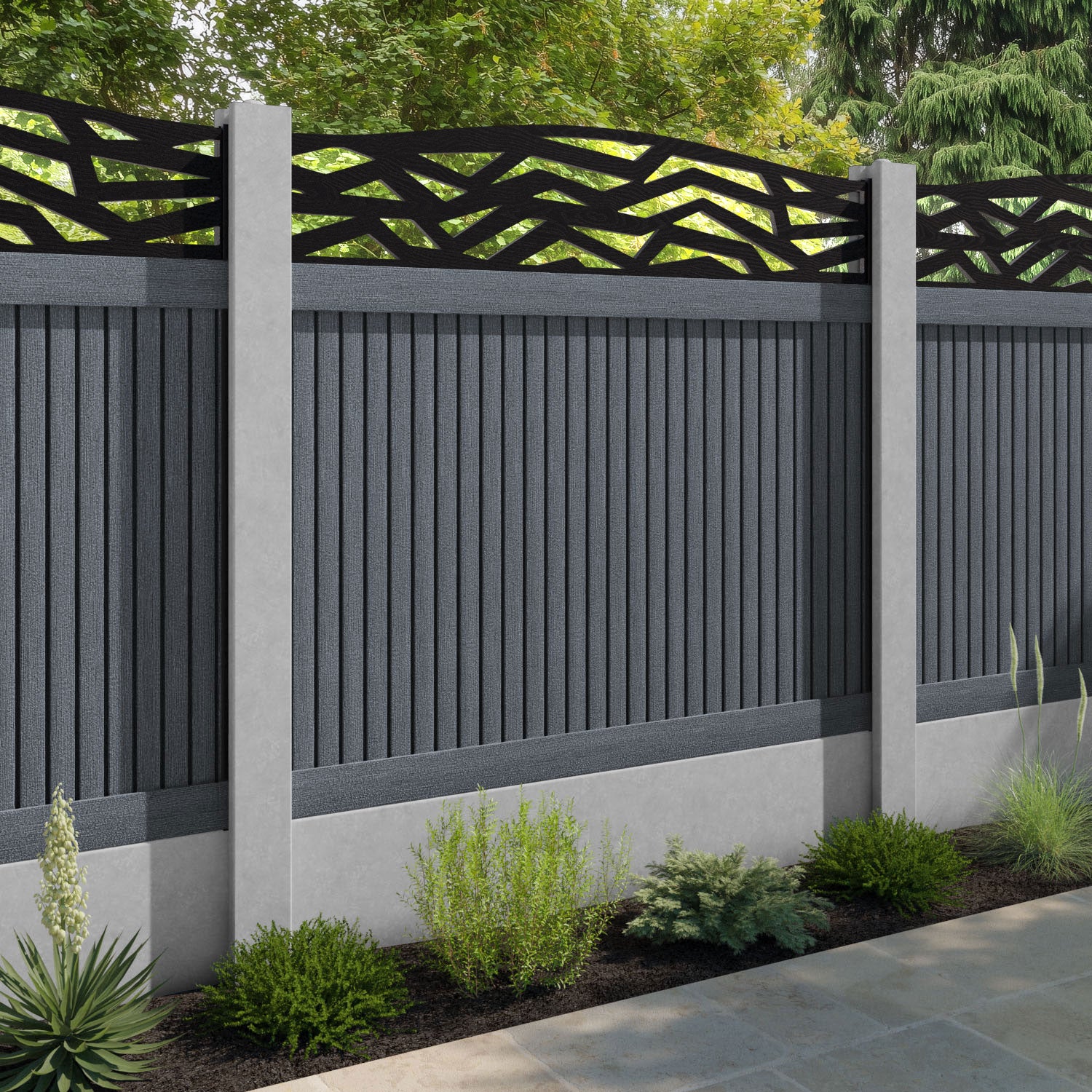 Virtis Zenith Curved Top Fence Panel - Anthracite - for existing concrete posts
