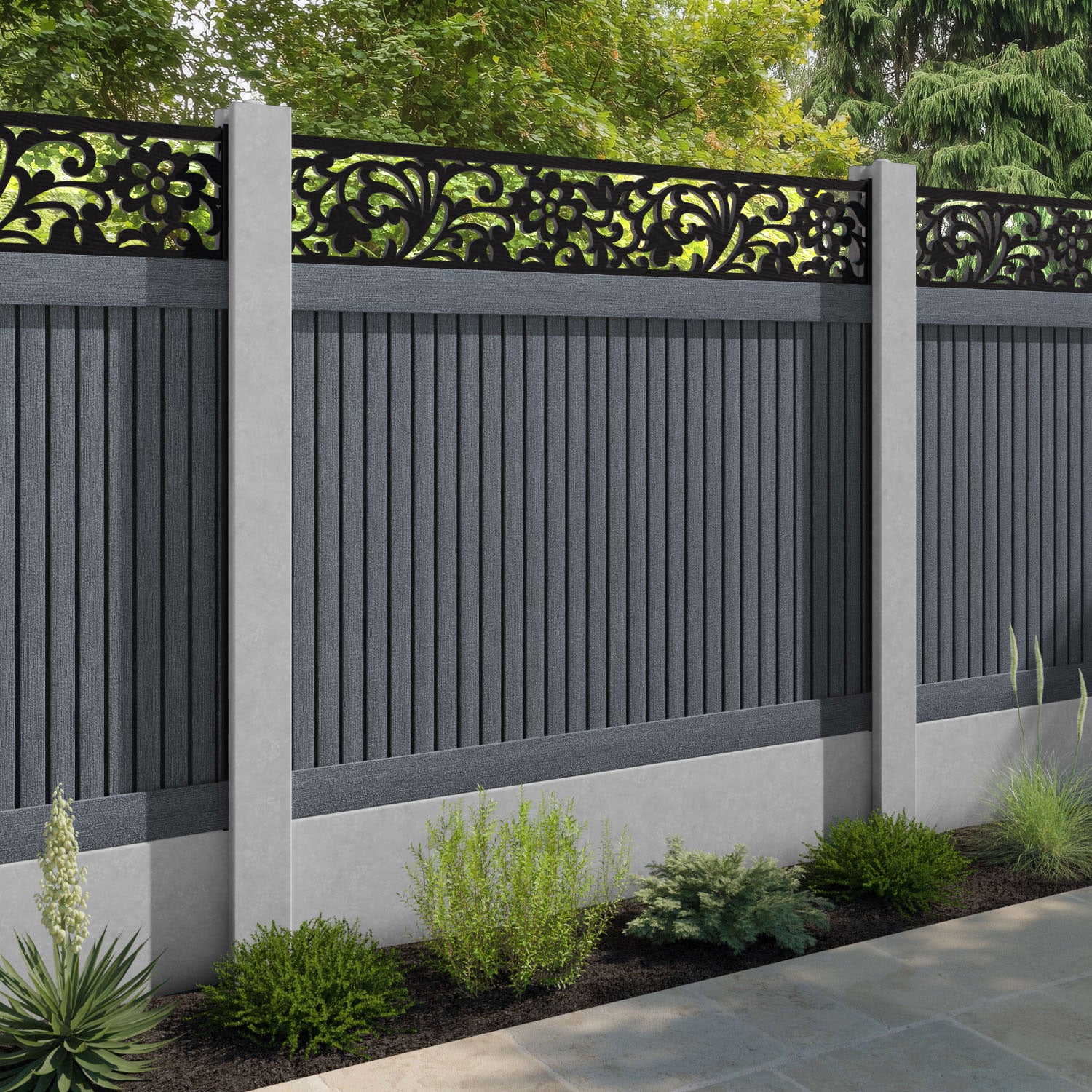 Virtis Eden Fence Panel - Anthracite - for existing concrete posts