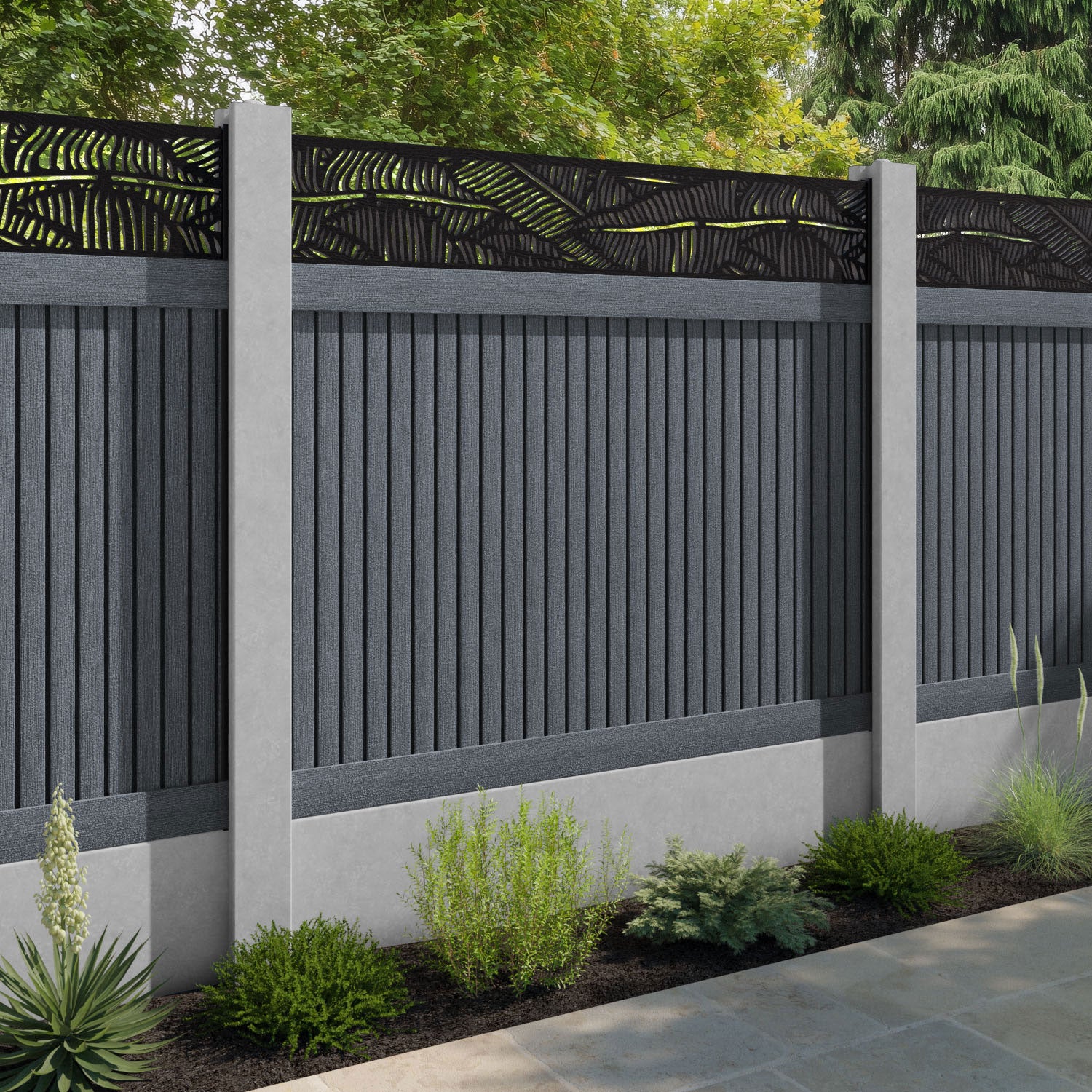 Virtis Feather Fence Panel - Anthracite - for existing concrete posts