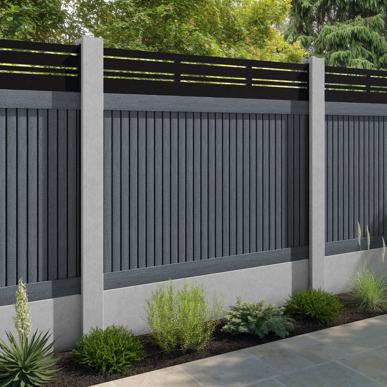 Virtis Linea Fence Panel - Anthracite - for existing concrete posts