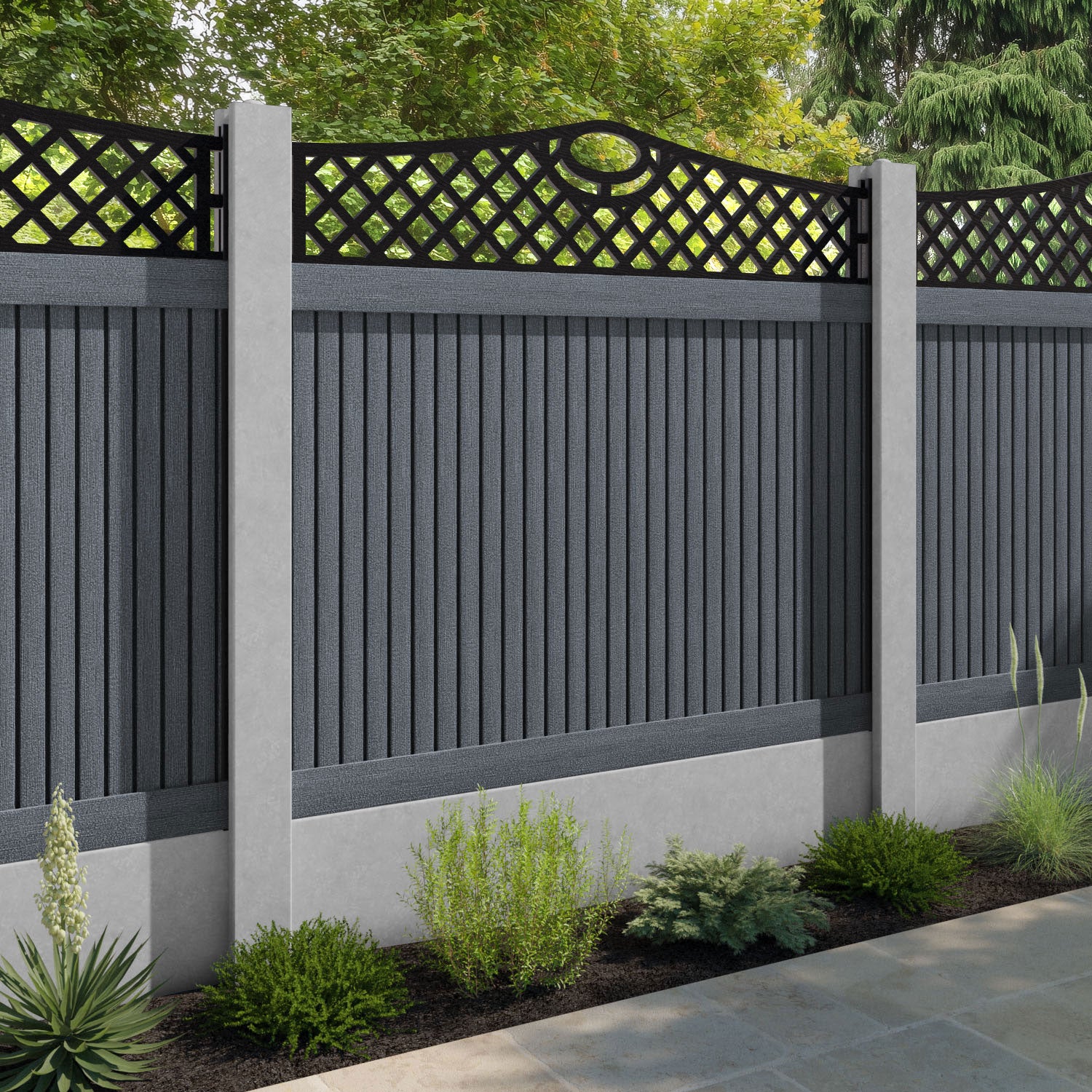 Virtis Oxford Curved Top Fence Panel - Anthracite - for existing concrete posts