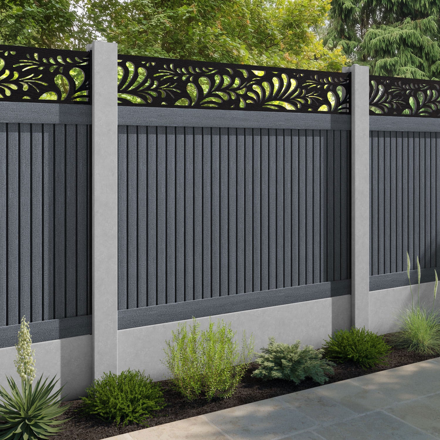 Virtis Petal Fence Panel - Anthracite - for existing concrete posts