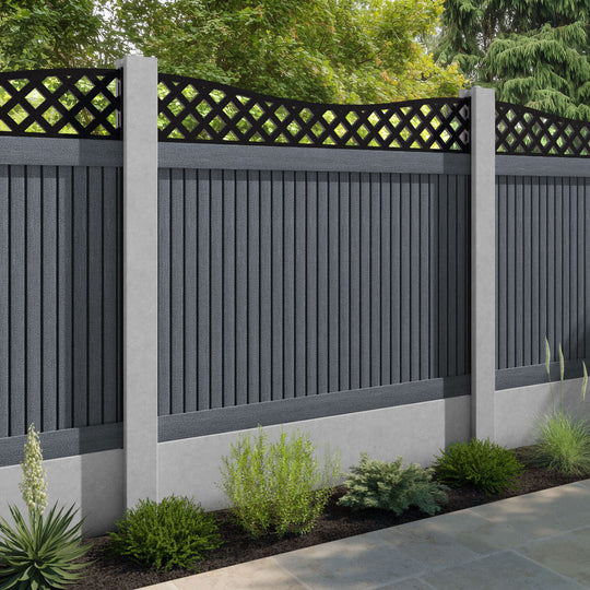 Virtis Low Wave Fence Panel - Anthracite - for existing concrete posts