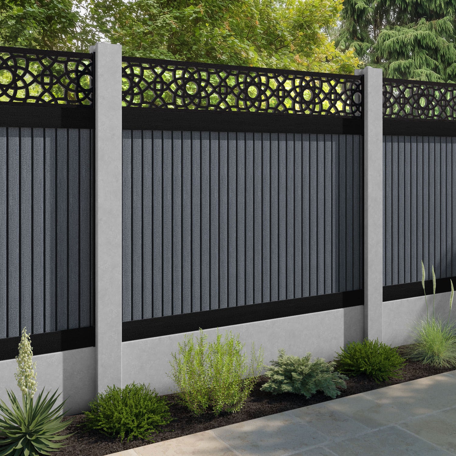 Virtis Ambar Fence Panel - Anthracite - for existing concrete posts