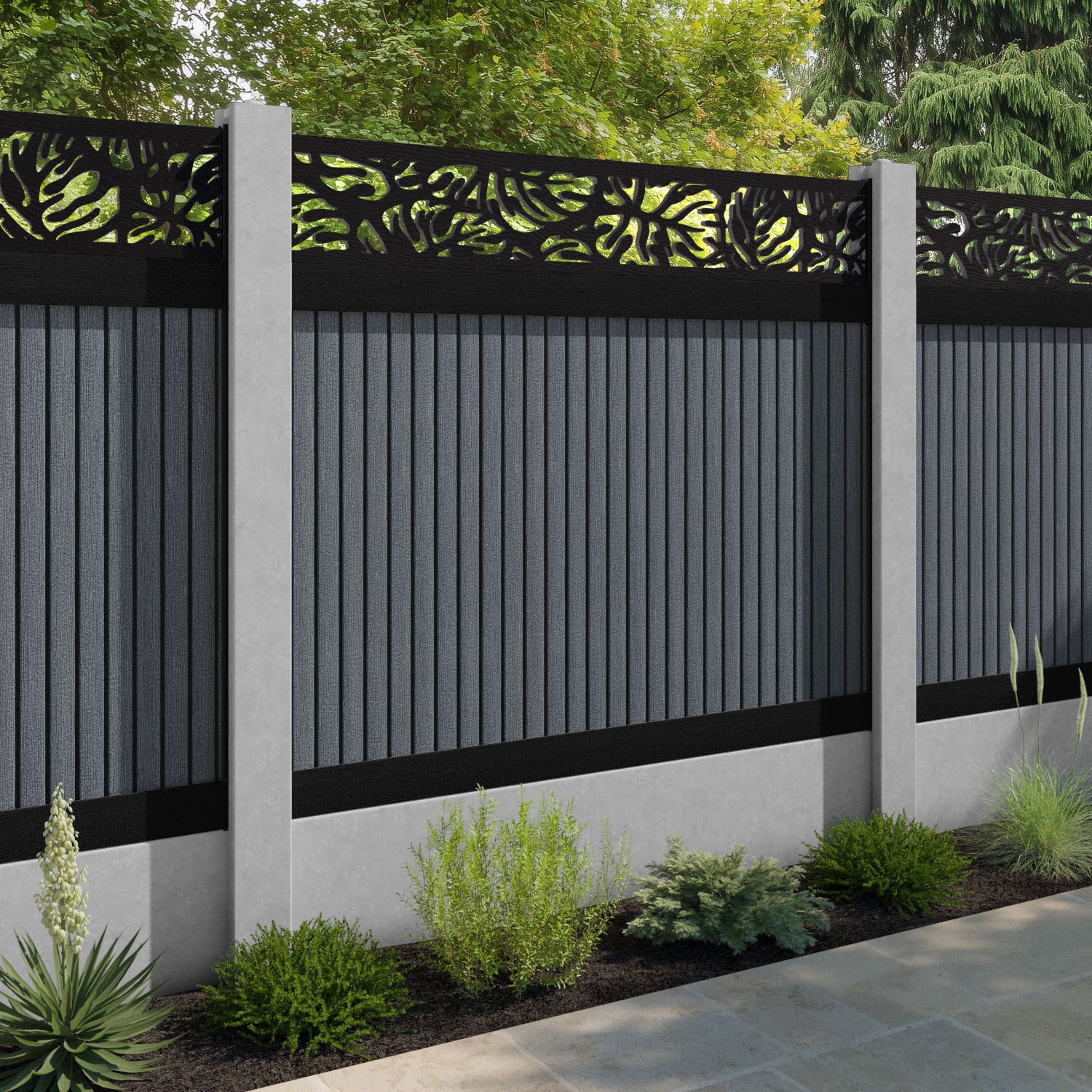 Virtis Botanic Fence Panel - Anthracite - for existing concrete posts