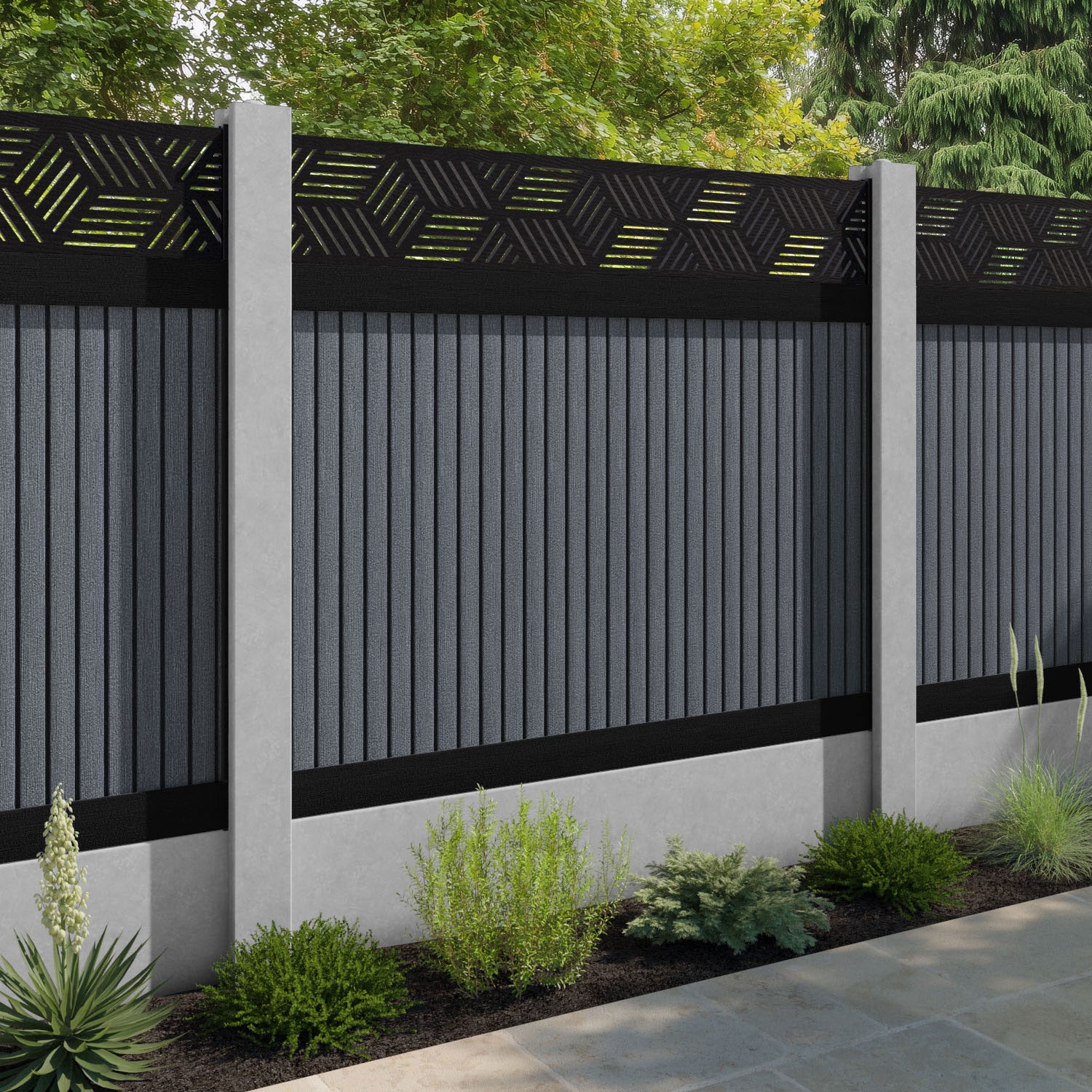 Virtis Cubed Fence Panel - Anthracite - for existing concrete posts