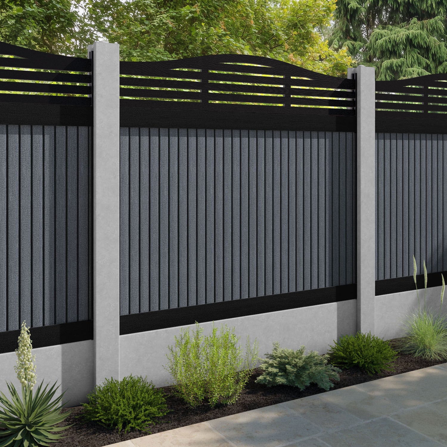 Virtis Aspen Curved Top Fence Panel - Anthracite - for existing concrete posts