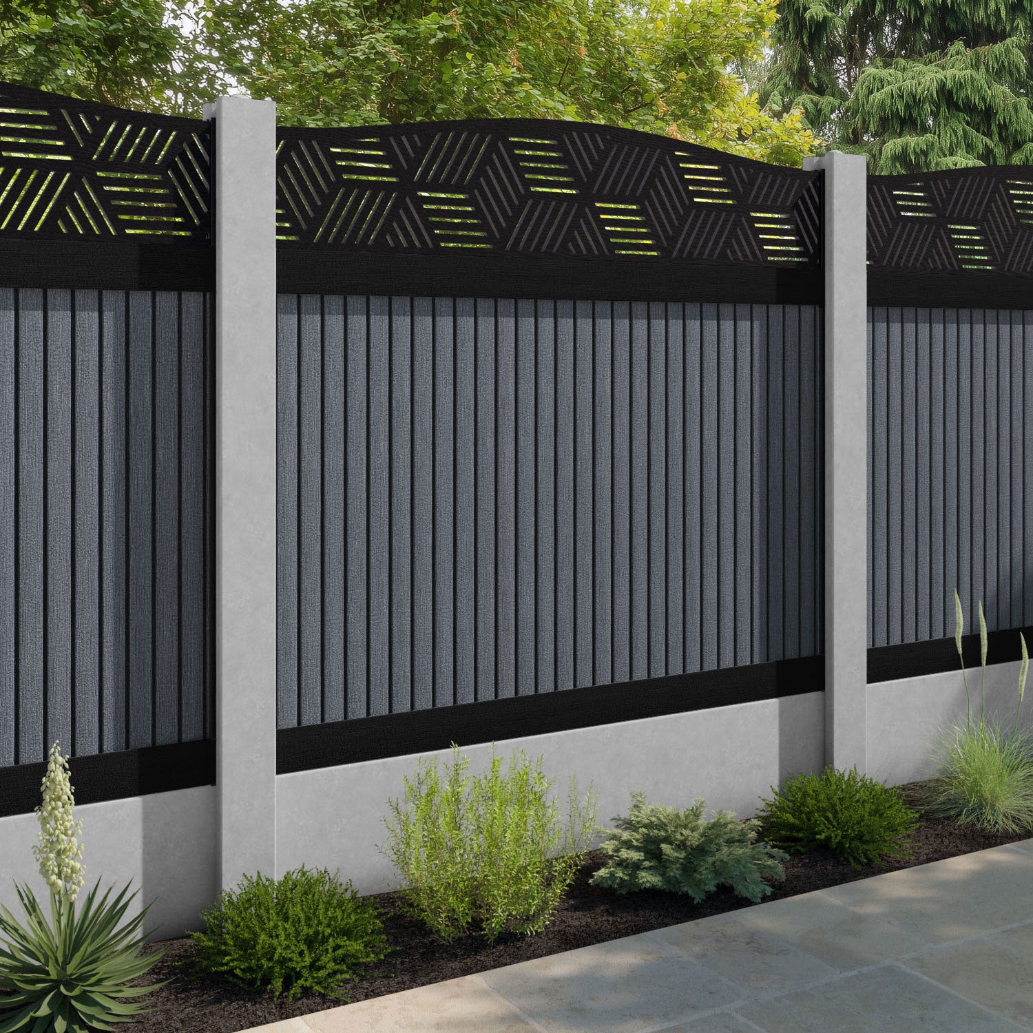 Virtis Cubed Curved Top Fence Panel - Anthracite - for existing concrete posts