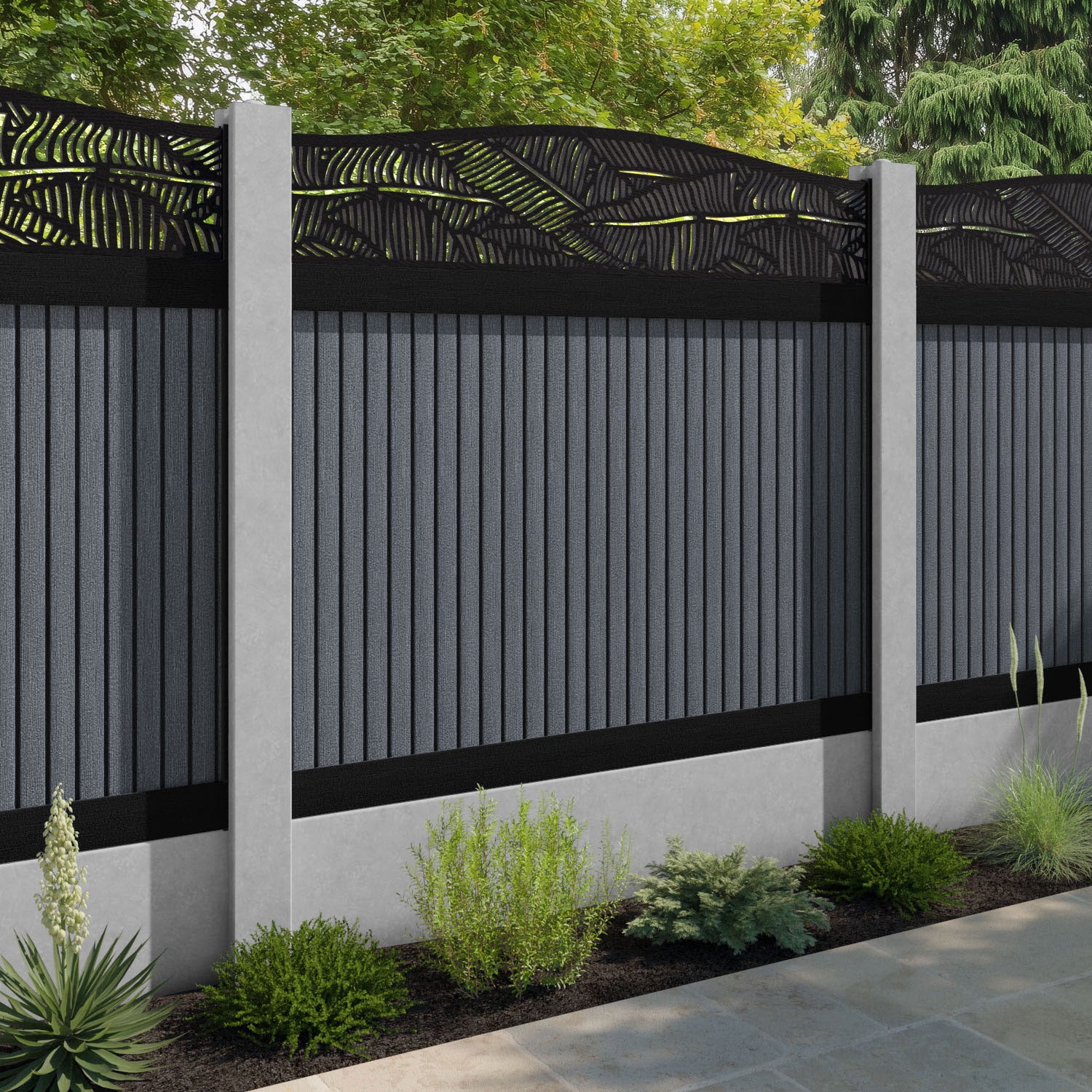 Virtis Feather Curved Top Fence Panel - Anthracite - for existing concrete posts
