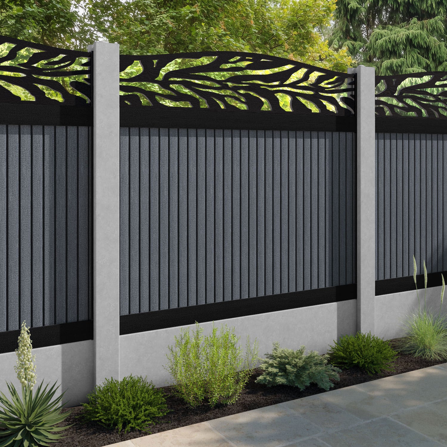 Virtis Malawi Curved Top Fence Panel - Anthracite - for existing concrete posts