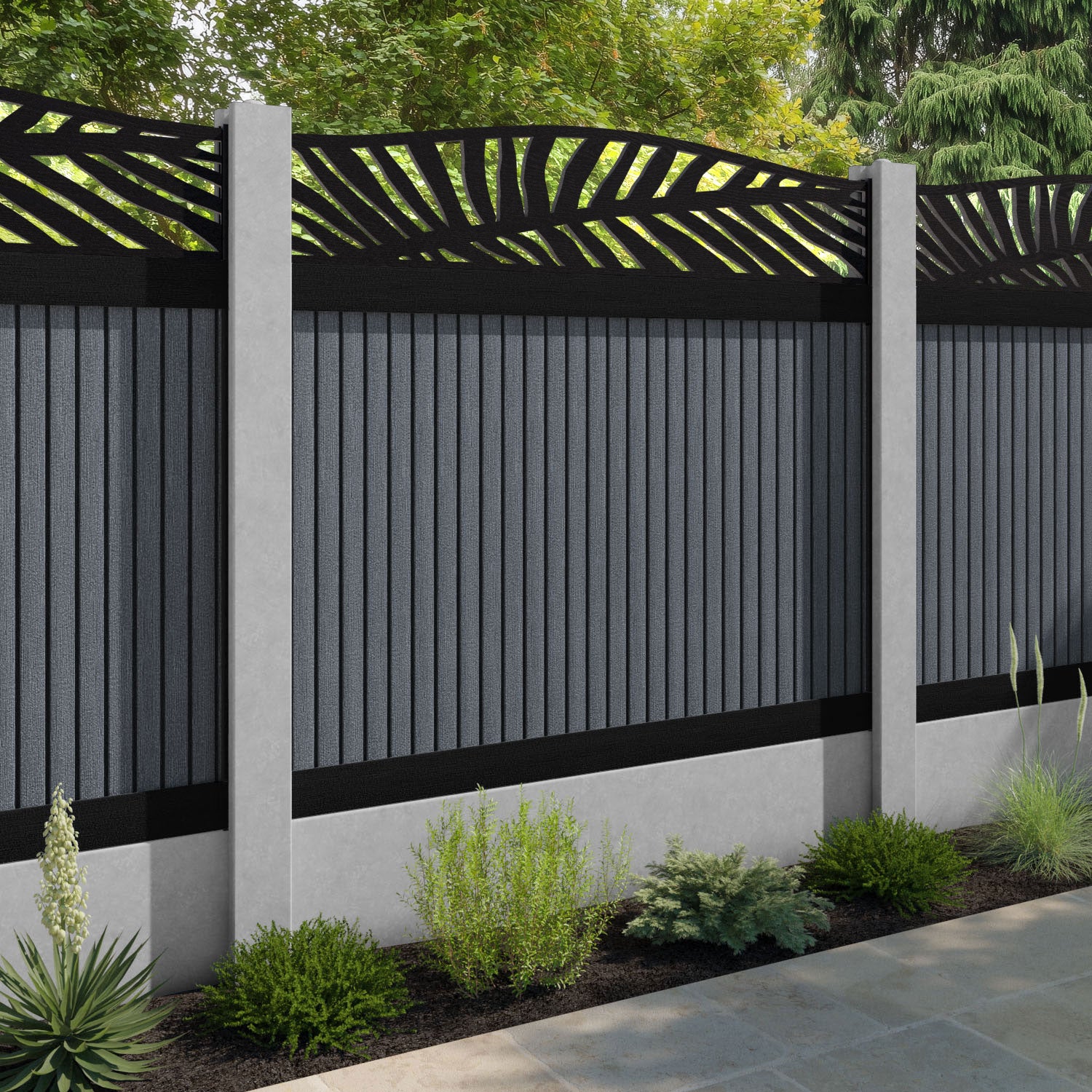 Virtis Palm Curved Top Fence Panel - Anthracite - for existing concrete posts