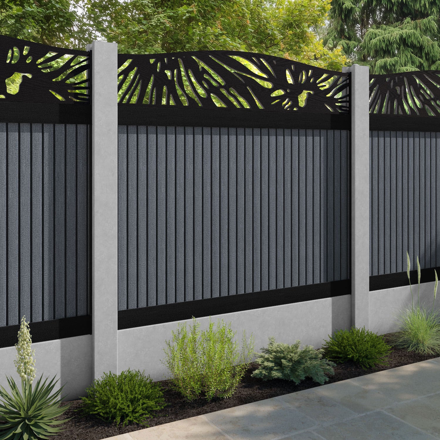 Virtis Poppy Curved Top Fence Panel - Anthracite - for existing concrete posts