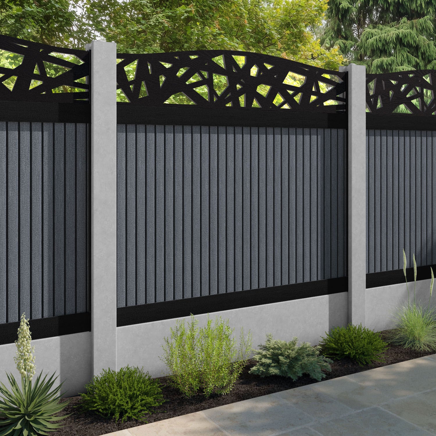 Virtis Prism Curved Top Fence Panel - Anthracite - for existing concrete posts