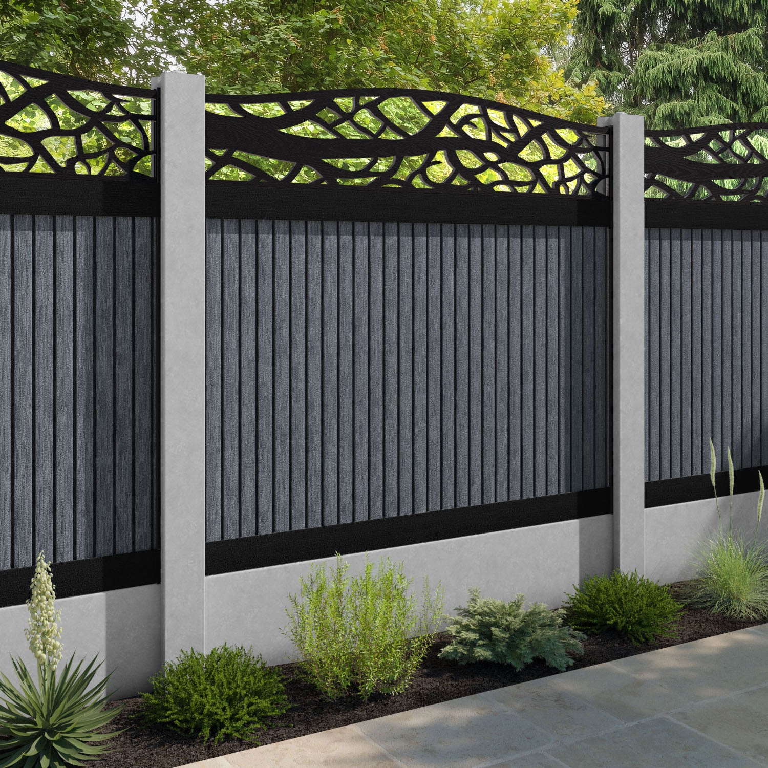 Virtis Twilight Curved Top Fence Panel - Anthracite - for existing concrete posts