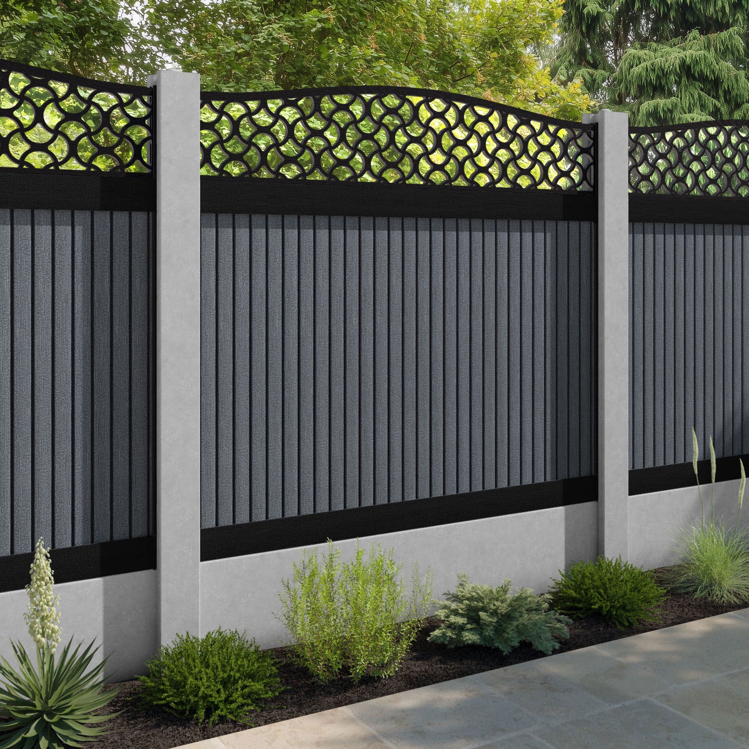 Virtis Vida Curved Top Fence Panel - Anthracite - for existing concrete posts