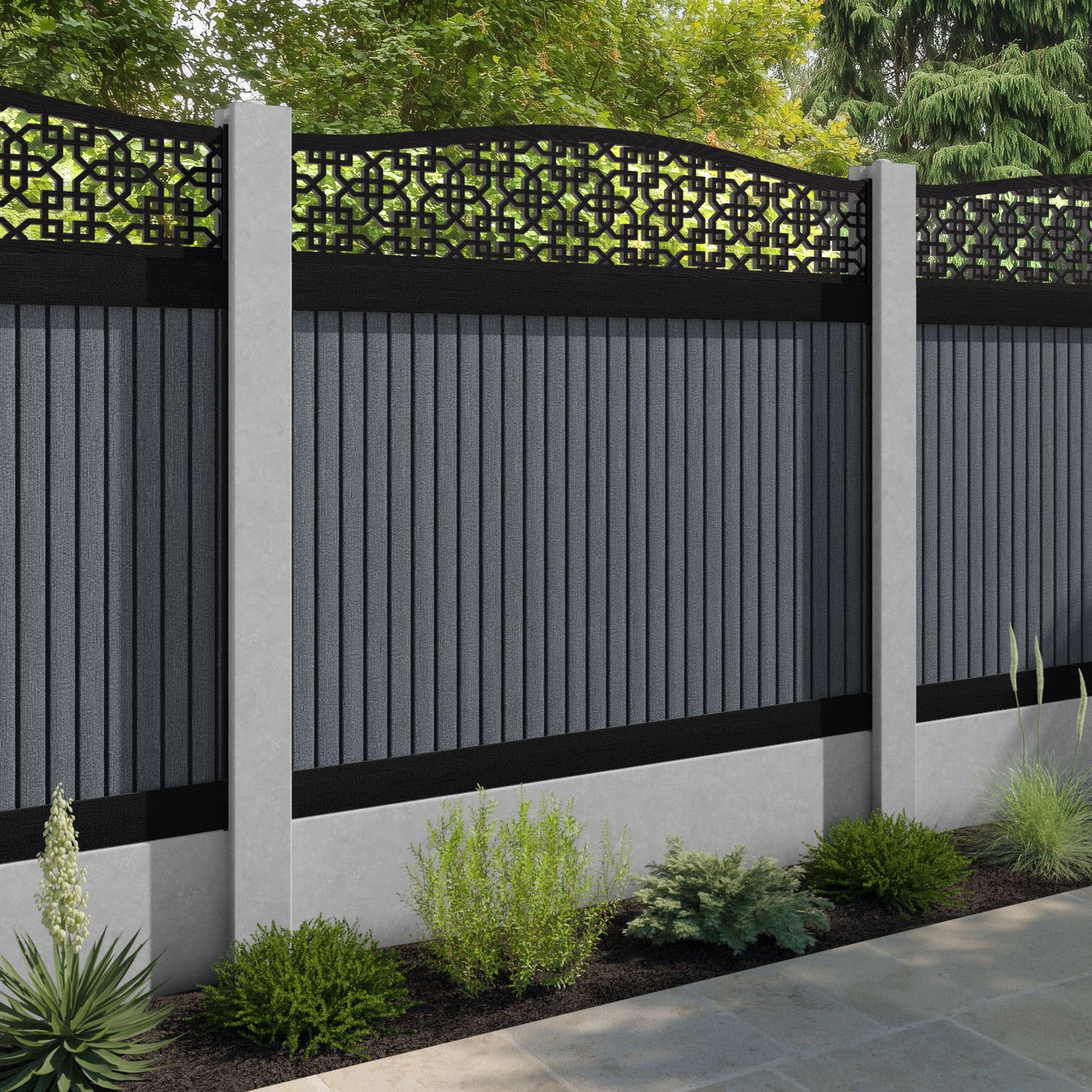 Virtis Zaria Curved Top Fence Panel - Anthracite - for existing concrete posts