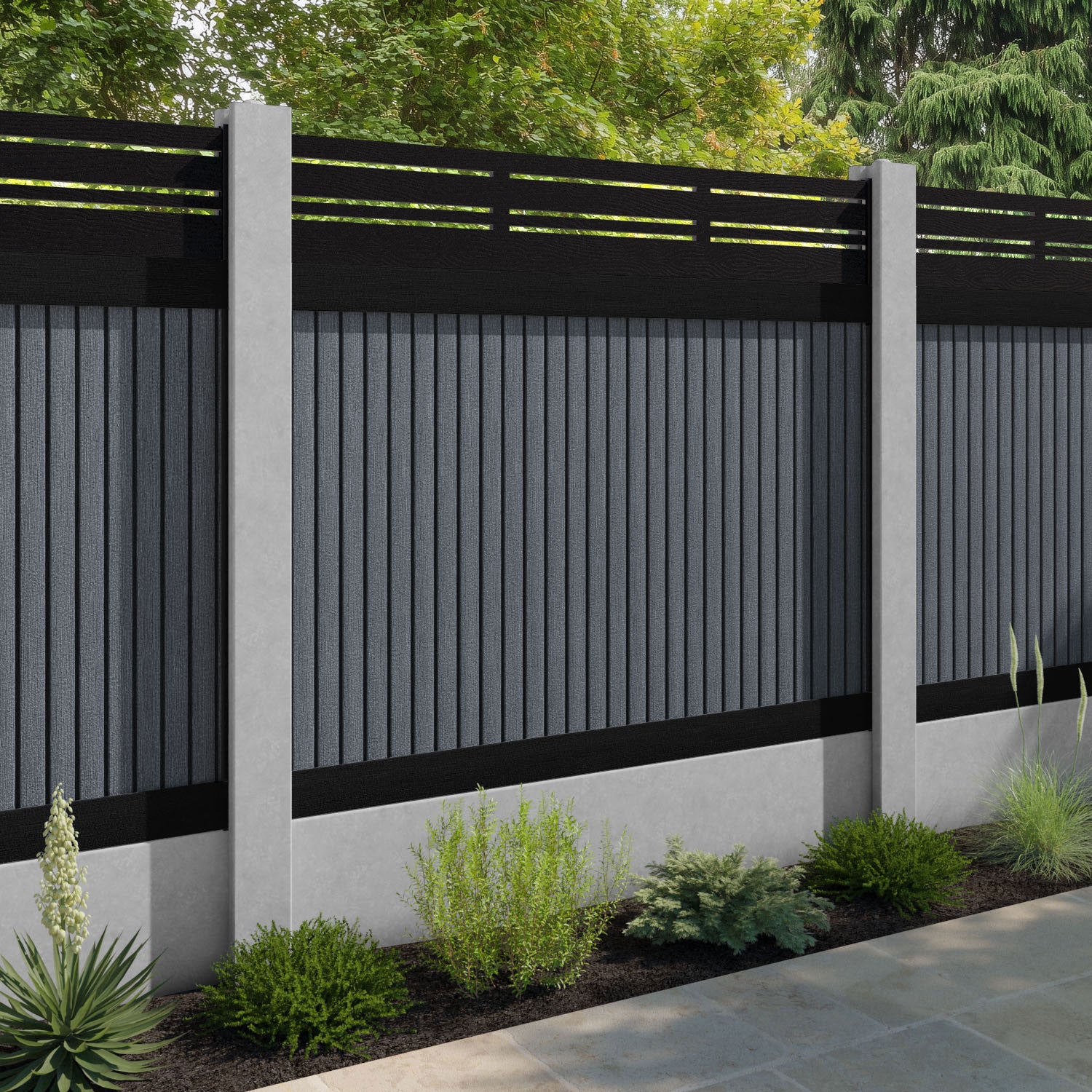 Virtis Linea Fence Panel - Anthracite - for existing concrete posts