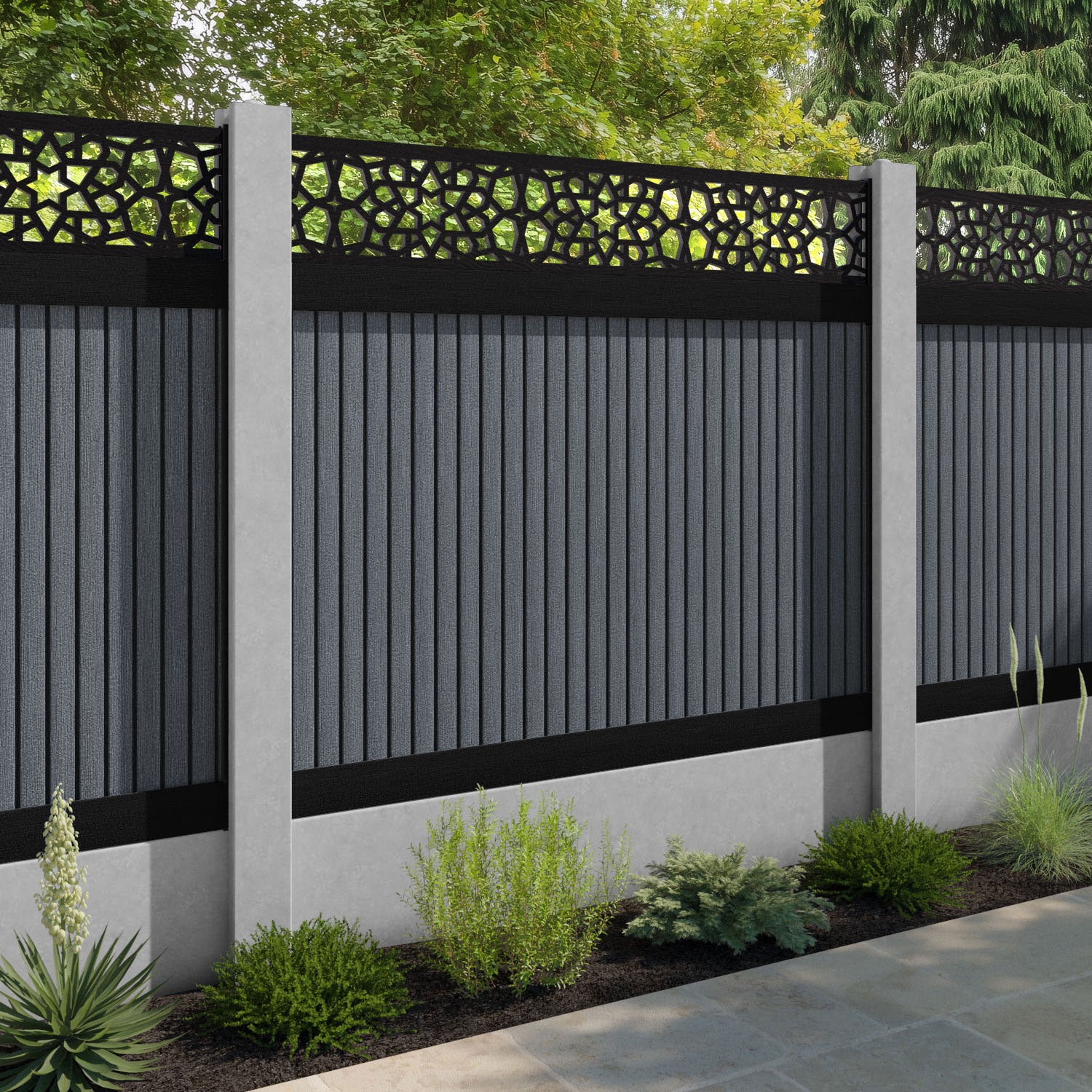 Virtis Nazira Fence Panel - Anthracite - for existing concrete posts